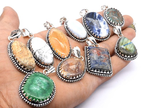 Gemhub Pink & Red Onyx Silver Plated Pendant Lot - 5 Mix Shape Pendants For Jewelry Making