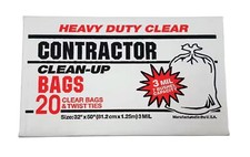 Contractor Clean-up Bags-20 Clear Bags & Twist Tie-Size: 32''x50''