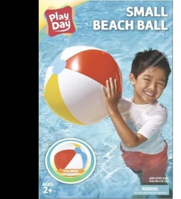 New PLAY DAY Beach Ball Ages 2+ Inflated Size 13in Diameter -New in Package(2)