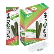 Wild H. Natural Wraps Rolling Papers 80 Total Wraps 20 Pouches / 4 Per (Limeade)