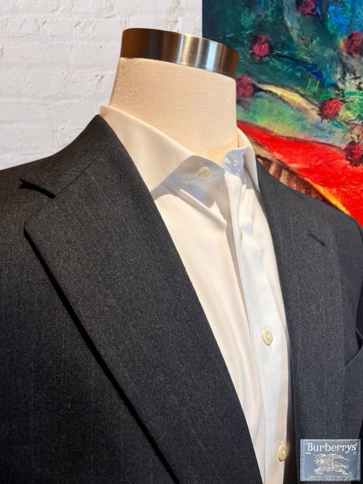 Traje Burberry G2U Vintage 42L 34x31 Gris Carbón Azul Cobalto Real Rayas Flann Foto 4 de 4