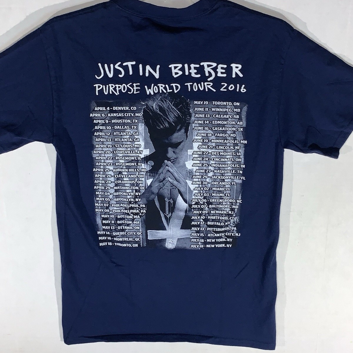 Justin Bieber 2016 Purpose World Tour T-Shirt S - Navy Blue