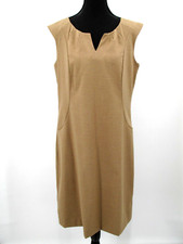 COLDWATER CREEK Sheath Midi Dress Size 12 Tan Brown Pleated Career Lined