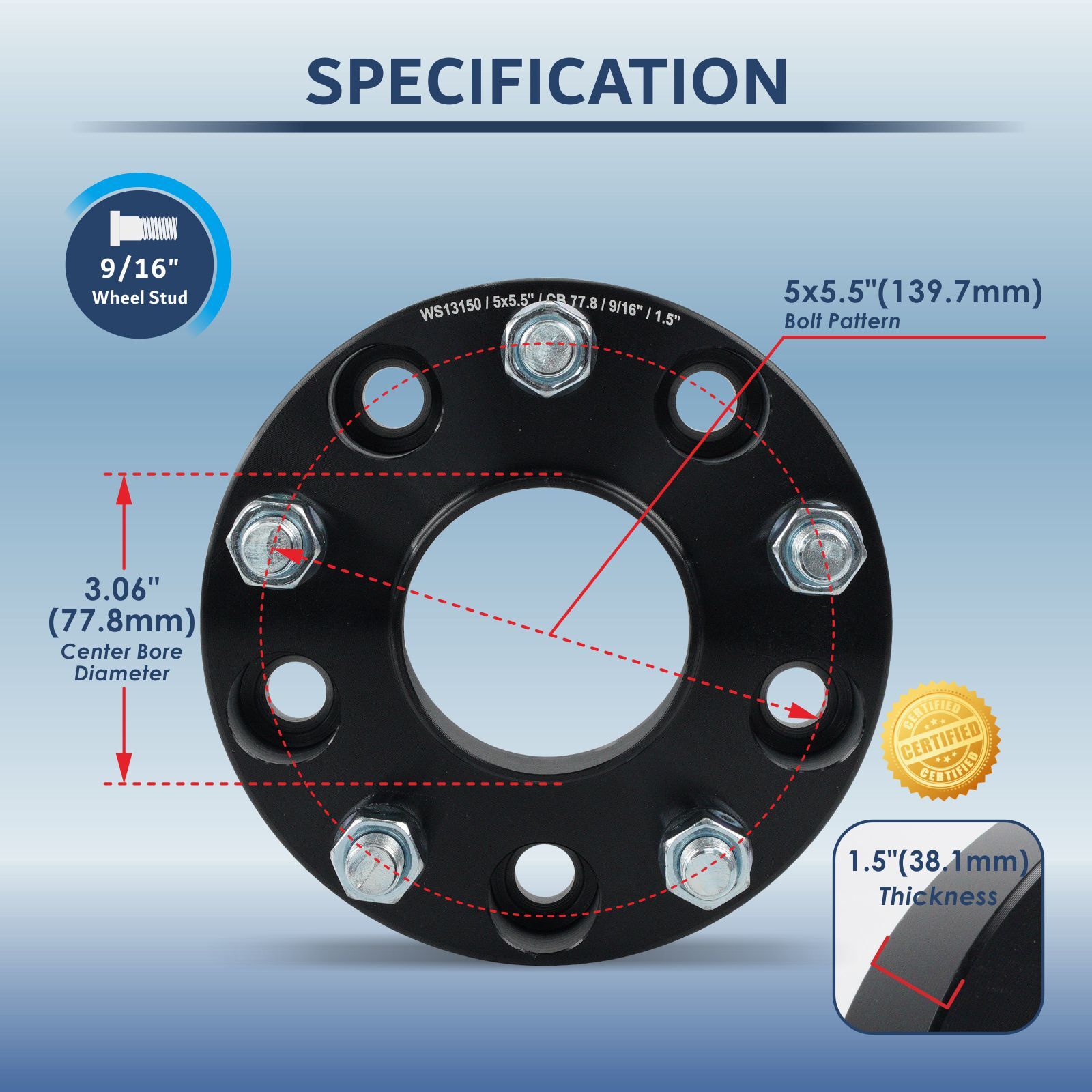 4Pcs 1.5" Wheel Spacers for Dodge Ram 1500 Chrysler 77.8mm 9/16" Stud