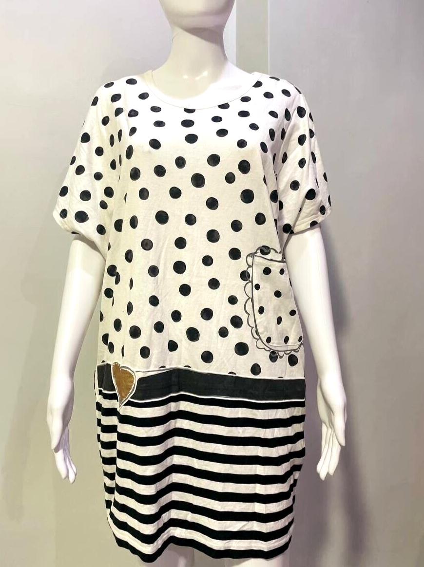 TSUMORI CHISATO POLKA DOT/STRIPED TUNIC DRESS WHITE/BLACK SIZE 2 