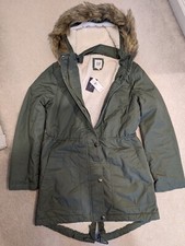 Gap Green Sherpa Lined Parka Jacket Size XS With Removable Fur
