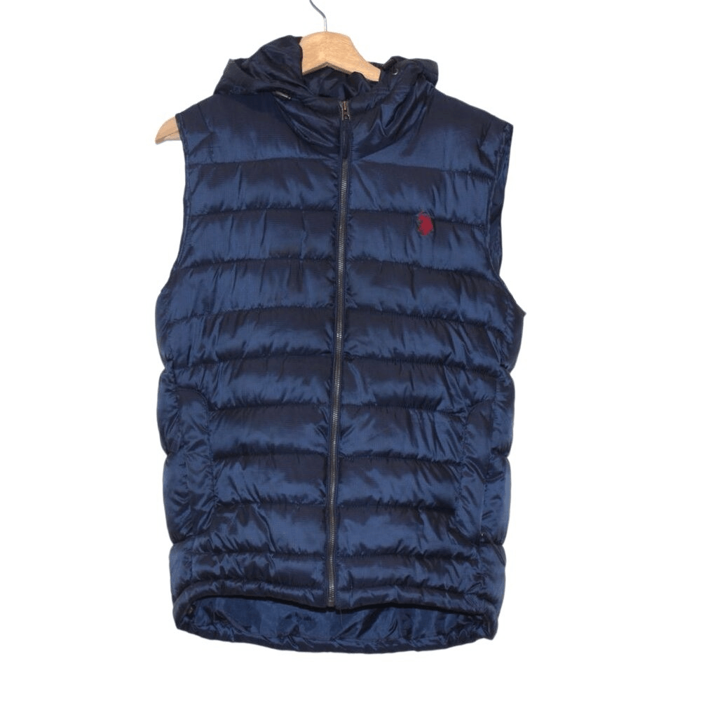 U.S. Polo Assn. Navy Blue Sleeveless Zip Up Hooded Puffer Vest Men's Size S