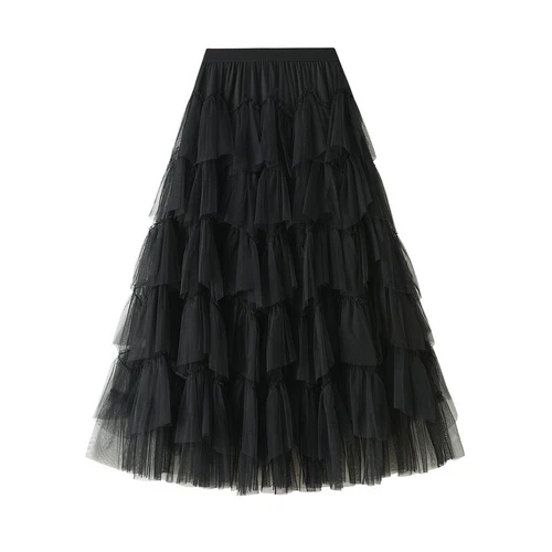 Women Layered Ruffles Tulle Skirt Elastic Waist Tutu Mesh Midi Tiered A-line - Bild 19 von 25