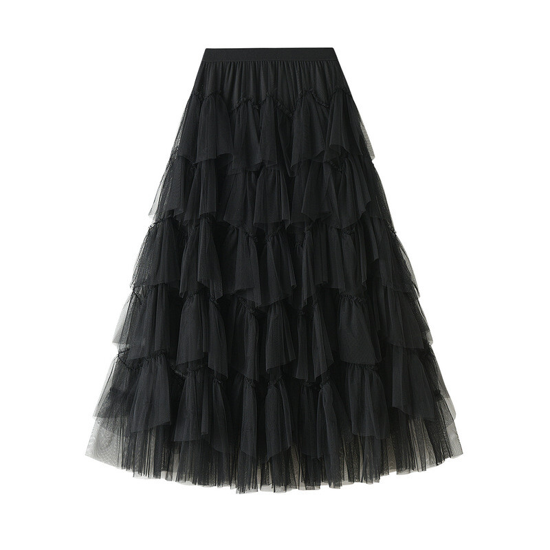 Fine Black Layered Ruffles Tulle Holiday Skirt Spring main image 0