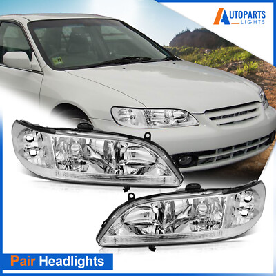 For 1998-2002 Honda Accord Chrome Housing Headlight Assembly Left Right Pair