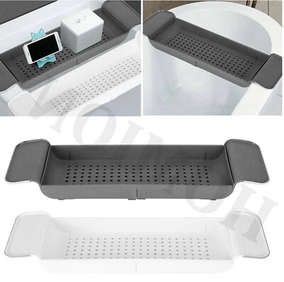 BATH TUB RACK BATHROOM SHELF STORAGE CADDY BATH BRIDGE ORGAINSER TIDY WHITE/GREY