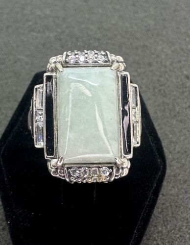 Sterling Silver Large Jadeite Ring Size 9
