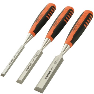 Bahco 424P-S3-EUR 3 Stück abgeschrägte Kante Split Proof Holzmeißel Set 12, 18 & 25mm