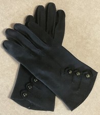 Vintage 1950s Crescendoe Leather Tailored Black Button Cuff Gloves Size 6