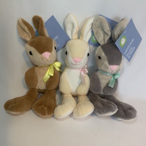 Easter Plush BUNNY Rabbits Plush Toy Set of 3 Light Brown Grey Off White 9 in