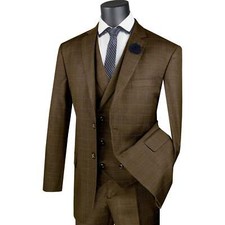 BIG  TALL Men's Taupe Brown Glen Plaid 3pc 2-Button Classic-Fit Suit NWT