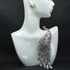 Vintage Long Tailed Silver Crystal Peacock Tassel Brooch Women Accessories Pin