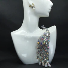 Vintage Long Tailed Silver Crystal Peacock Tassel Brooch Women Accessories Pin