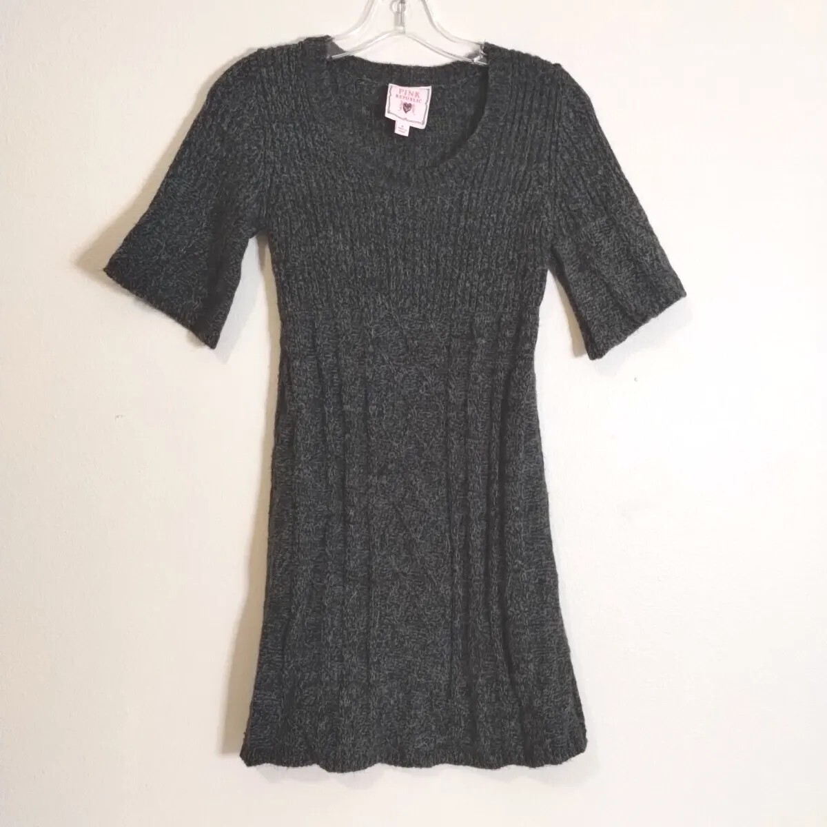 pink republic sweater dress Pink Republic Women Size Small Short Sleeve U-neck Dark Grey knit Sweater  Dress