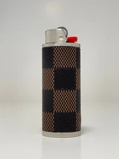 White/Brown/Black Checker Genuine Leather Lighter Case