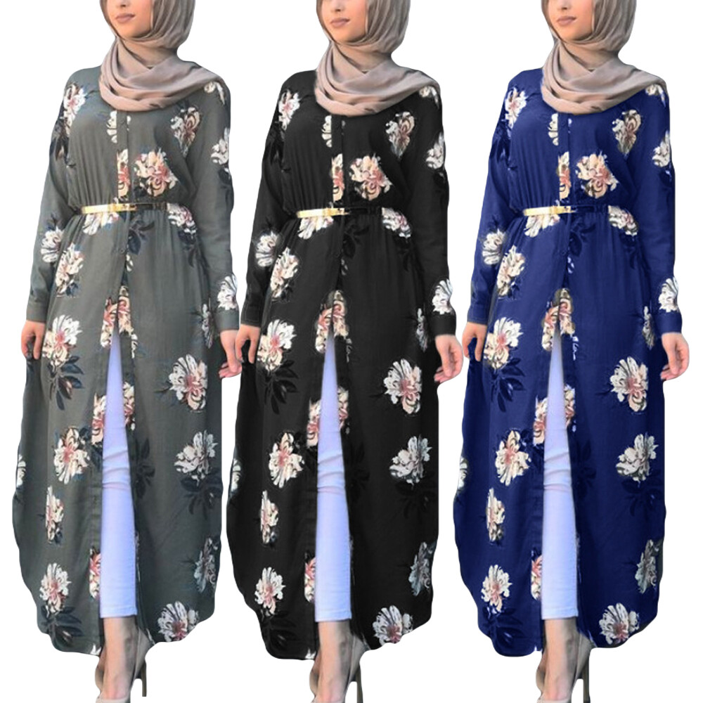 Muslim Print Women Abaya Long Shirt 
