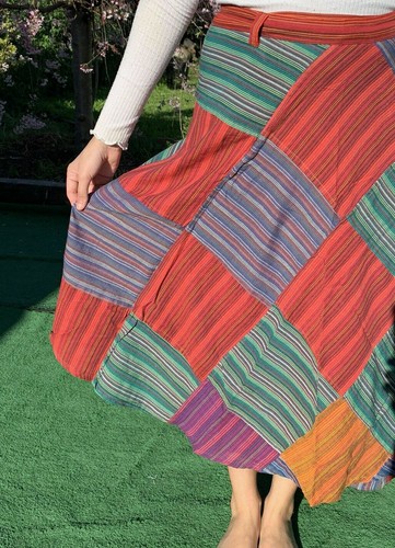 Women's Multi-colour Patched Skirts Handmade Casual Cotton Long Free Size Wrap - Bild 3 von 3