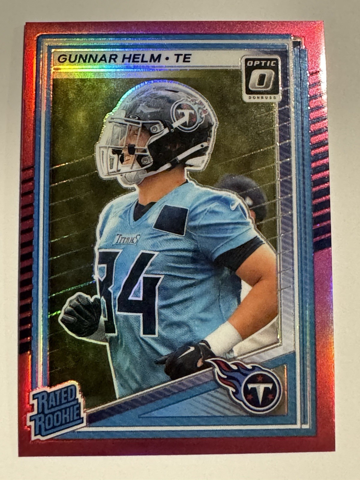 2025 Donruss Optic Gunnar Helm #294 Pink Prizm Rated Rookie RC Titans