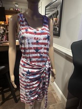 VENUS Women's Size Medium V-Neck Side Wrap Mini Dress USA Red White Blue Stars
