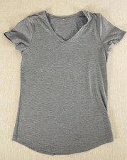 Basic T-Shirt Womens Gray Small Regular Fit V-Neck Short Sleeve Pullover