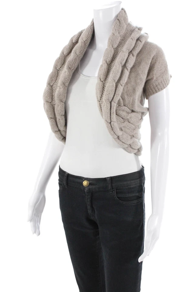 Theory Womens Wool Cashmere Cable Knit Short Sleeve Bolero Beige Size P - Image 2 of 4