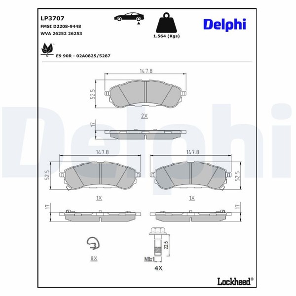 Delphi Bremsbelagsatz Scheibenbremse LP3707 FüR Ford Ranger TKE Ecoblue 4X4-image