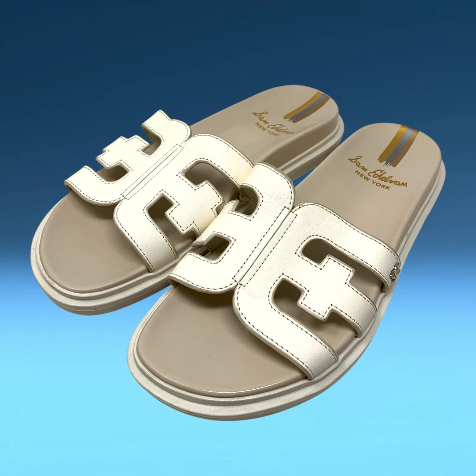 Sandalias Sam Edelman Valeri Talla 6.5 Marfil Cuero Entrelazado Deslizables Oran Dupe Foto 2 de 4