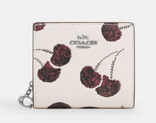 Coach Leather Snap Wallet w/ Cherry Print NWT  CDF19 Chalk