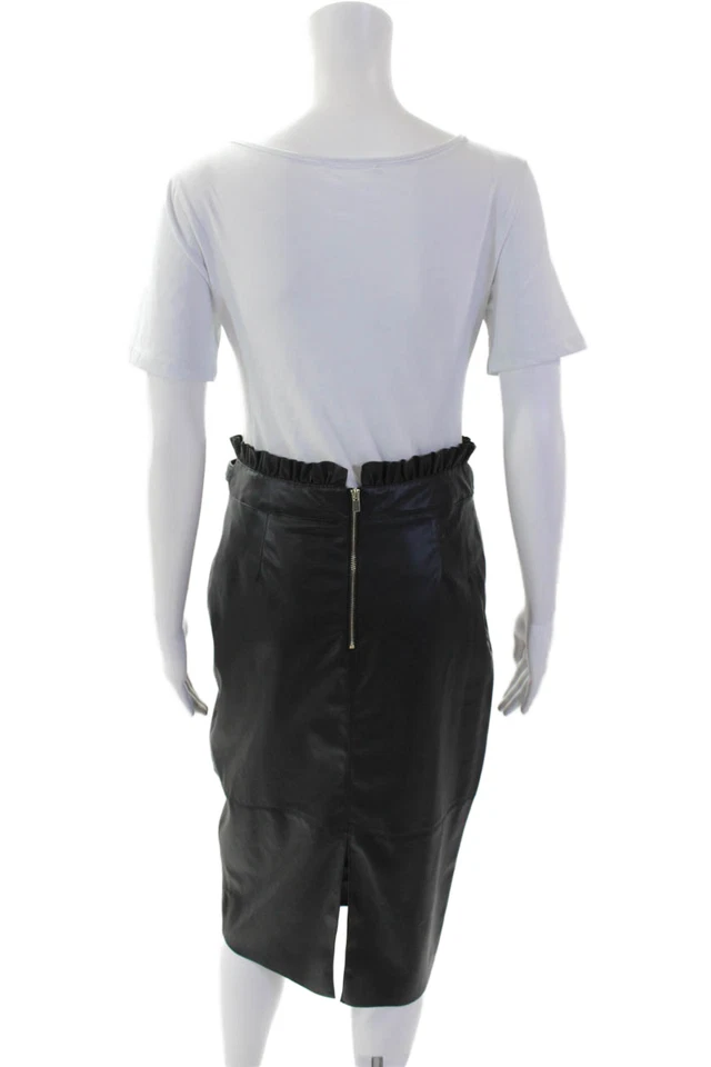 Zara Womens Vegan Leather Ruffle Detail Zip Back Skirt Black Size Medium - Image 3 of 4