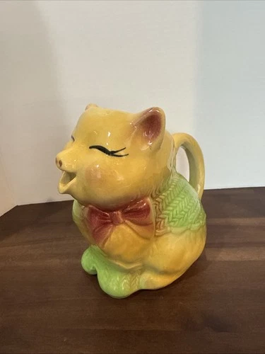 Vintage Shawnee USA Pottery Puss N’ Boots Kitty Cat Milk Creamer Yellow & Green