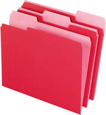 Colored File Folders Two-Tone, Letter Size, 1/3 Cut Tabs, Red, Pack of 100