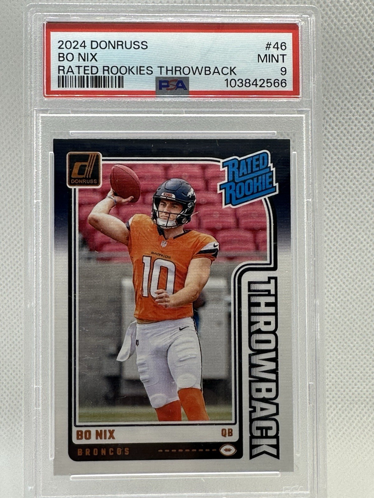 2024 Donruss Bo Nix Rated Rookies Throwback PSA 9