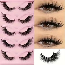 5-Pair Faux Mink Cat-Eye False Lashes Elongated Wispy Makeup Set, Hot Selling.
