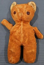 1900-1950 vintage stuffed teddy bear. Brown With 2 Tone Glass Eyes. 11" Long