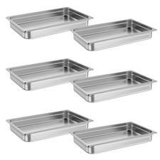 6 Pack Full Size Hotel Pans Steam Table Pan Stainless Steel 2.5" Deep Lid