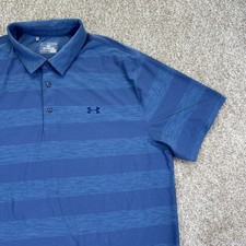 Under Armour Heatgear Golf Polo Shirt Mens 2XL Blue Stripes Short Sleeve 1291346