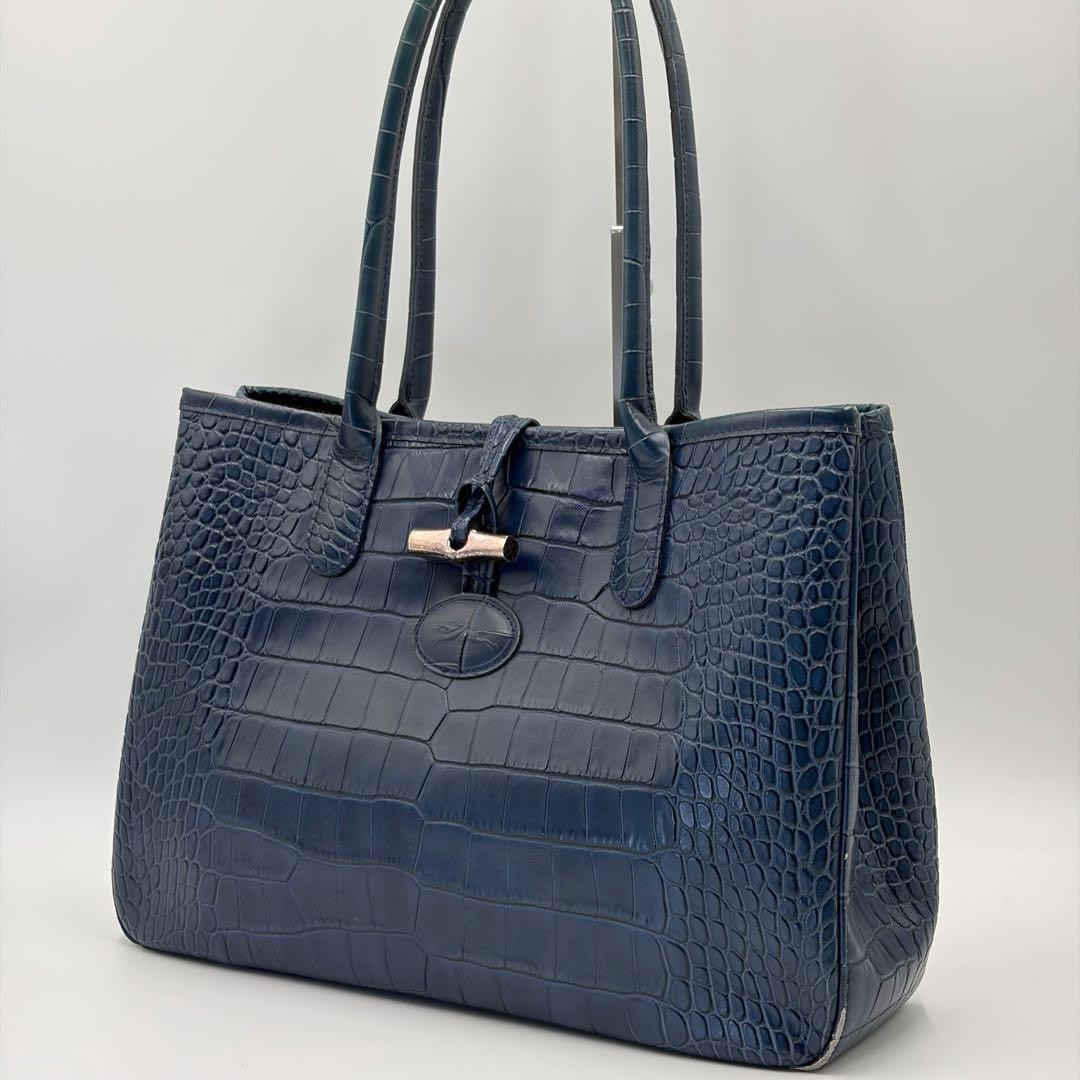 Longchamp Roseau Blue Leather Tote Bag Preowned