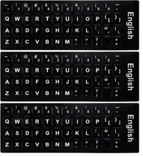 3 Pack English Keyboard Stickers, Black Background White Letter Replacement Labe