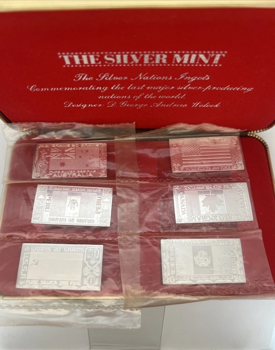 1973 Silver Mint (6) 20g 999 Bars Silver Producing Nations Vintage