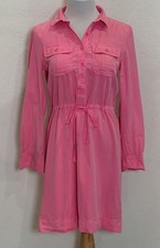 J. Crew Drawstring Waist Denim Shirt Dress Utility Roll Tab Neon Pink Women’s 4