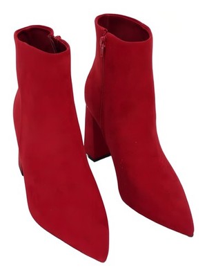 Wild Pair Imogenn Block Heel Pointed Toe Boot Red Microsuede US 7 M