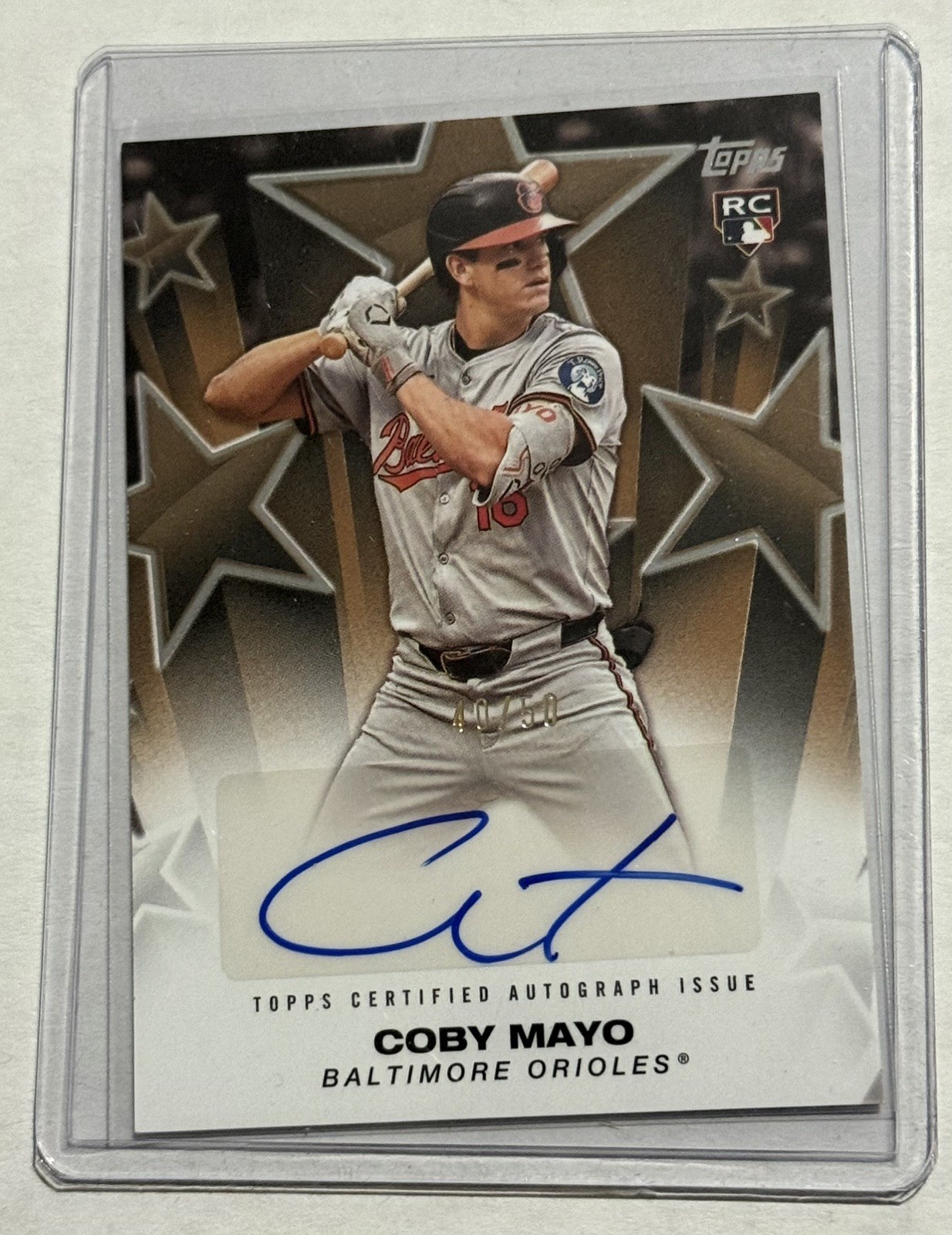 2025 Topps Series 2 Baseball Stars Gold Coby Mayo RC Rookie Auto /50 O’S