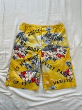 Gucci Men's Cotton Shorts Summer Graphic Yellow Size S Pre-Owned
