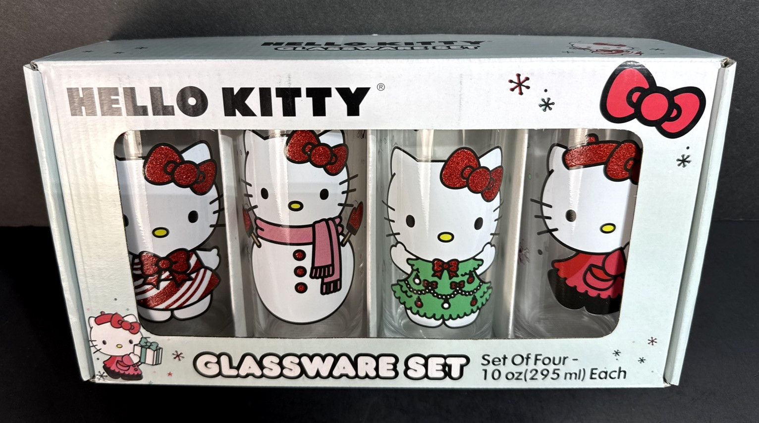 Hello Kitty Christmas Glassware Set — Set of 4 (10 oz Each) Sanrio New in Box