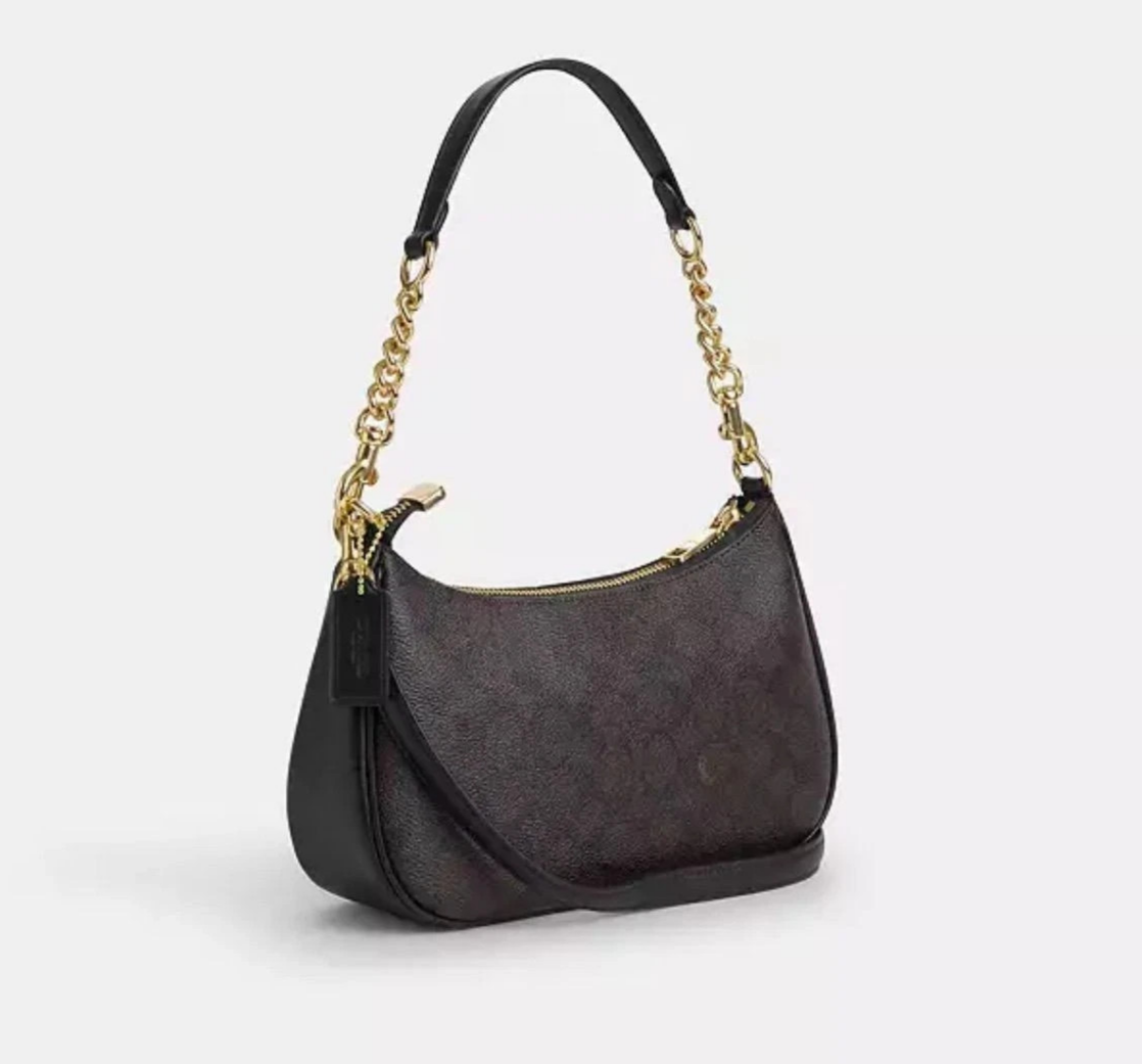 CA548 Teri Shoulder Bag In Signature Canvas/Gold/Walnut/Black Free